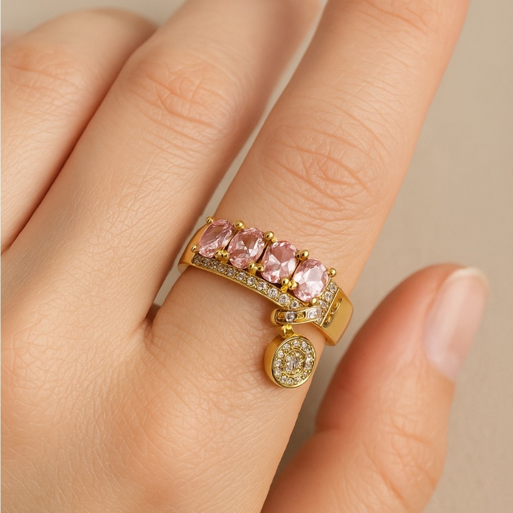 New! Women’s pink diamond 18 k gold color plated unique ring - Picture 5 of 8